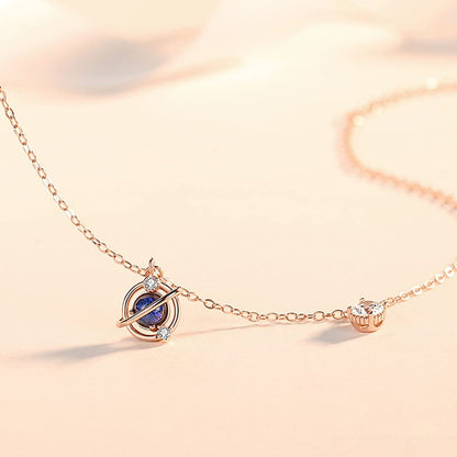 惑星モチーフアンクレット｜サファイア風×ジルコニア×シルバー925｜宇宙デザイン