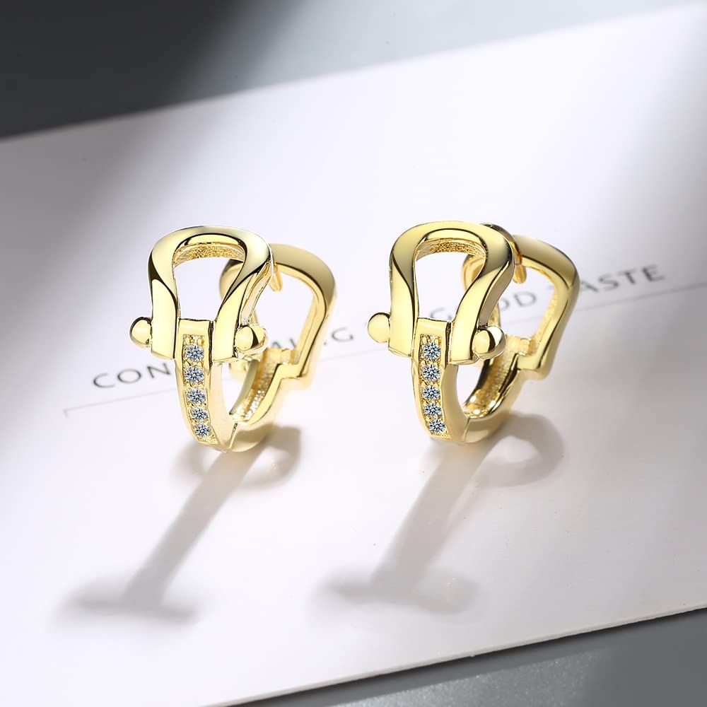 Rockyu 馬蹄モチーフフープピアス レディース シルバー925 ジルコニア ゴールド＆シルバー 金属アレルギー対応