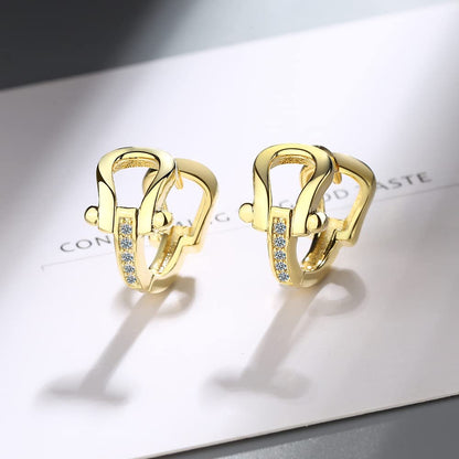 Rockyu 馬蹄モチーフフープピアス レディース シルバー925 ジルコニア ゴールド＆シルバー 金属アレルギー対応