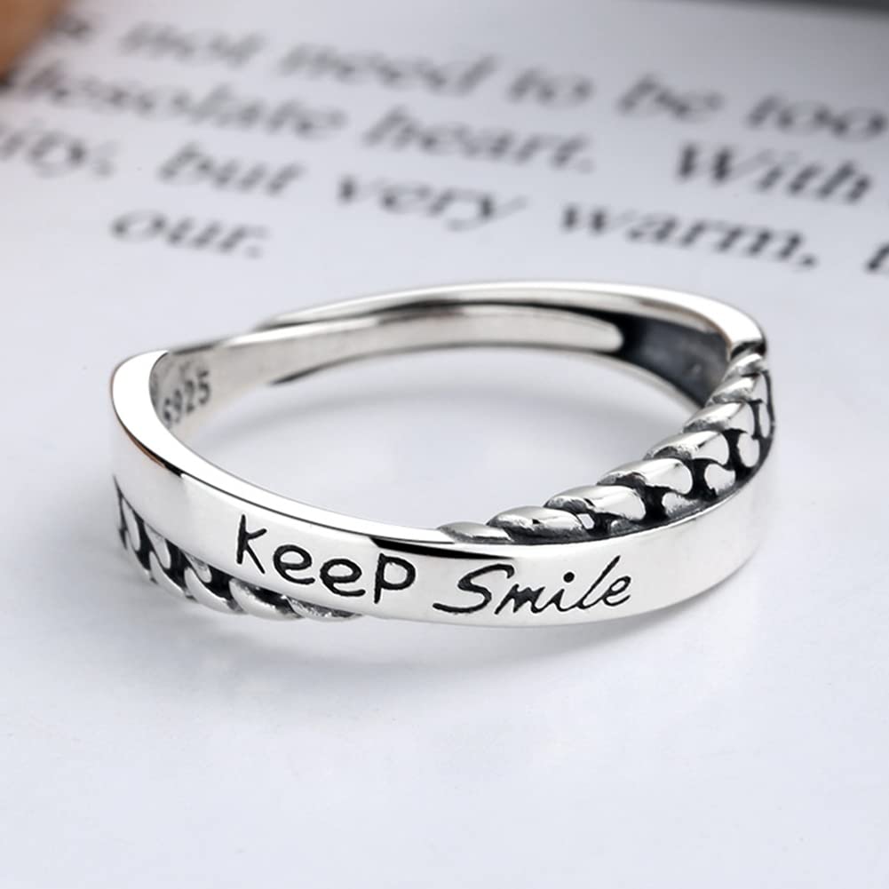 Rockyu レディース リング シルバー925 フリーサイズ 英字刻印 交差デザイン 金属アレルギー対応