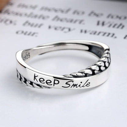 Rockyu レディース リング シルバー925 フリーサイズ 英字刻印 交差デザイン 金属アレルギー対応