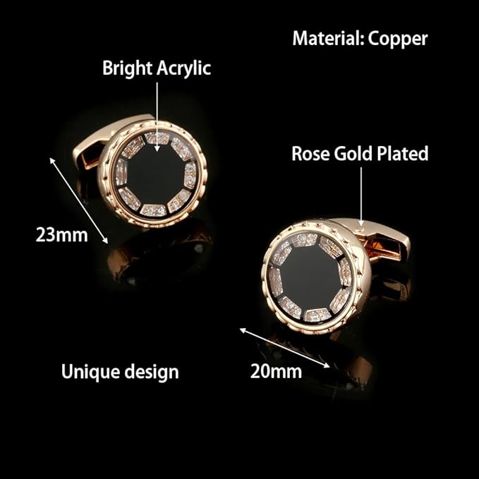 Rockyu カフスボタン 高級 八角形デザイン ジルコニア＆アクリル メンズ ビジネス スーツ用