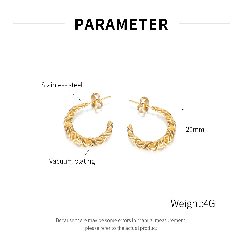 Rockyu ピアス レディース ゴールド ステンレス ツイスト フープ ハーフフープ アレルギー対応