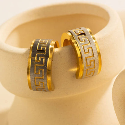 Rockyu ピアス メンズ ステンレス ブラック フープピアス 幾何学模様 幅広 リング 金属アレルギー対応