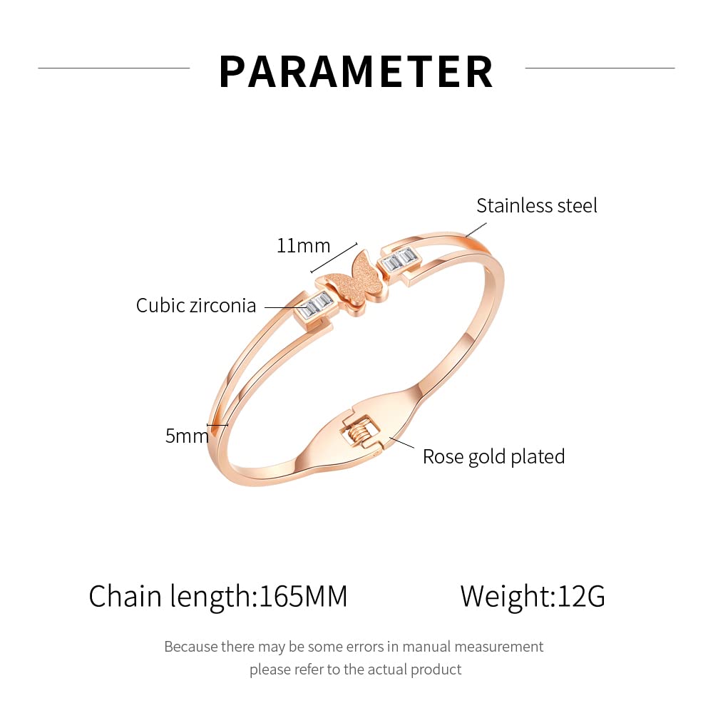 Rockyu レディース ブレスレット バタフライ バングル ピンクゴールド ジルコニア 金属アレルギー対応