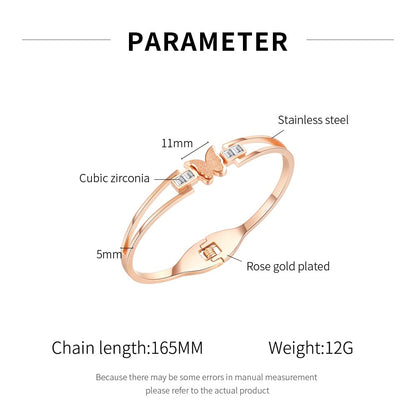 Rockyu レディース ブレスレット バタフライ バングル ピンクゴールド ジルコニア 金属アレルギー対応