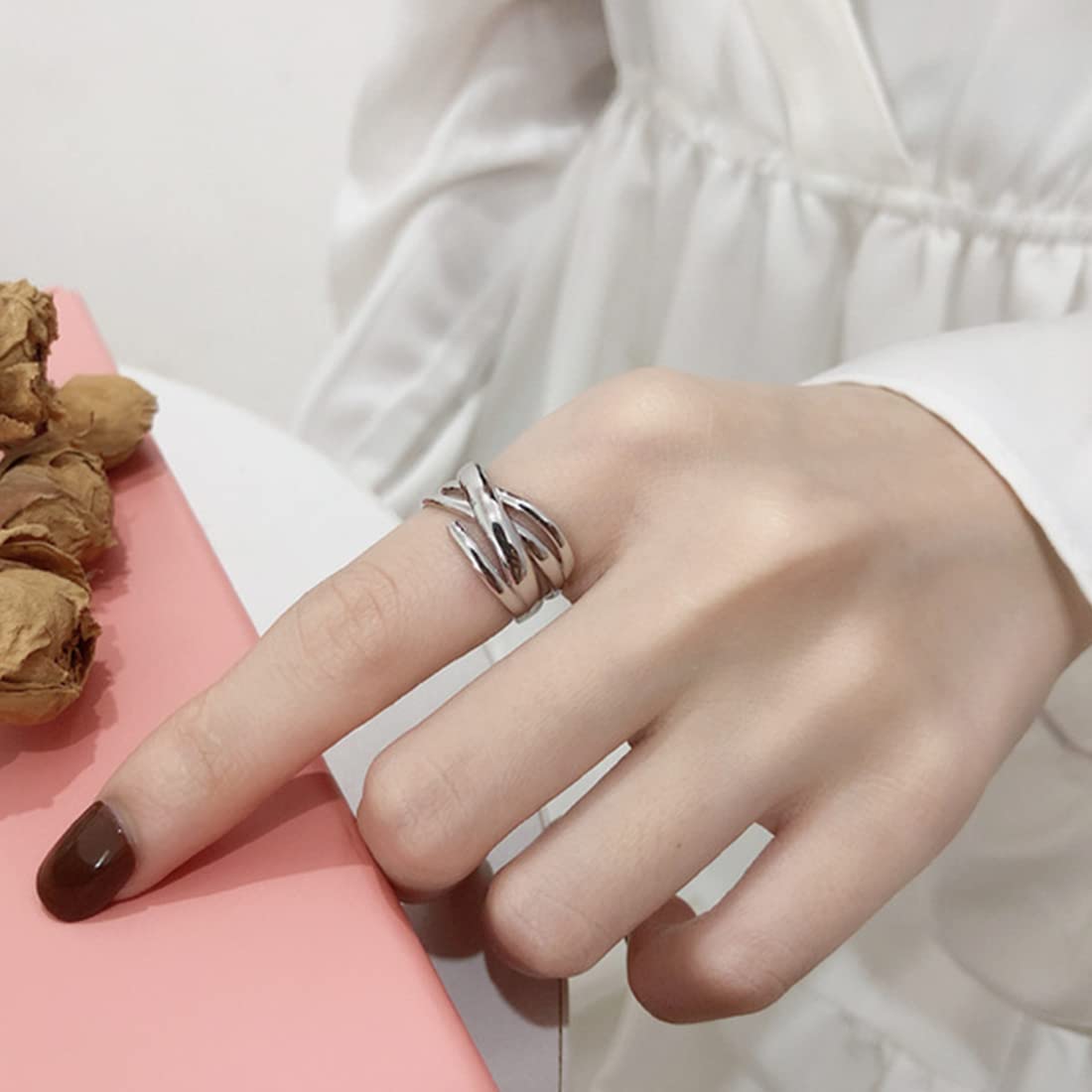 Rockyu リング レディース フリーサイズ 多連クロスデザイン シルバー ゴールド 金属アレルギー対応
