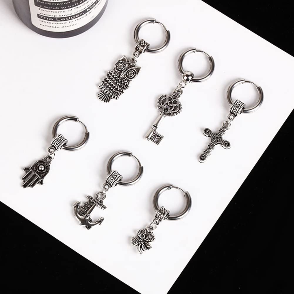 Rockyu ピアス メンズ シルバー クロス フープ 揺れる チタン製 アレルギー対応