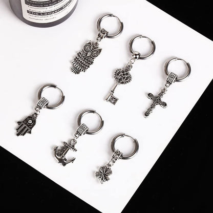 Rockyu ピアス メンズ シルバー クロス フープ 揺れる チタン製 アレルギー対応