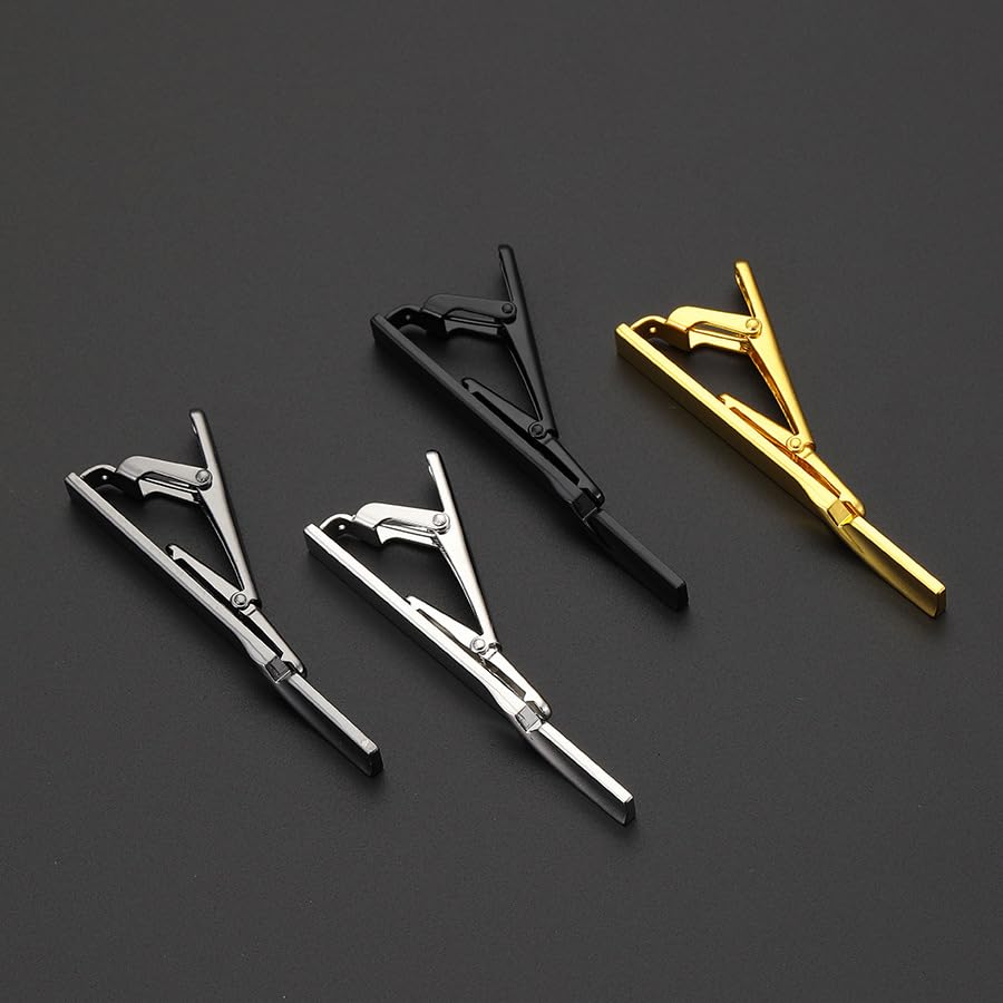 Rockyu ネクタイピン メンズ ビジネス 銅製 シンプル バネ式 ゴールド/ブラック/シルバー