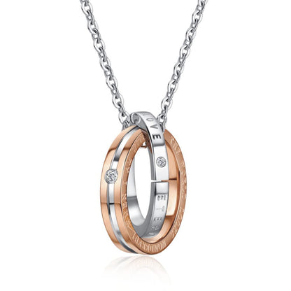 Rockyu 永遠の愛 ペアリングネックレス – 2連ステンレスリング×ジルコニア