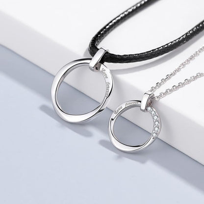 Rockyu ペアネックレス メンズ レディース リングデザイン 革紐＆チェーン 金属アレルギー対応