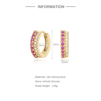 Rockyu レディース フープピアス シルバー925 ジルコニア 二連 ゴールドカラー レッド／ブルー／ターコイズ