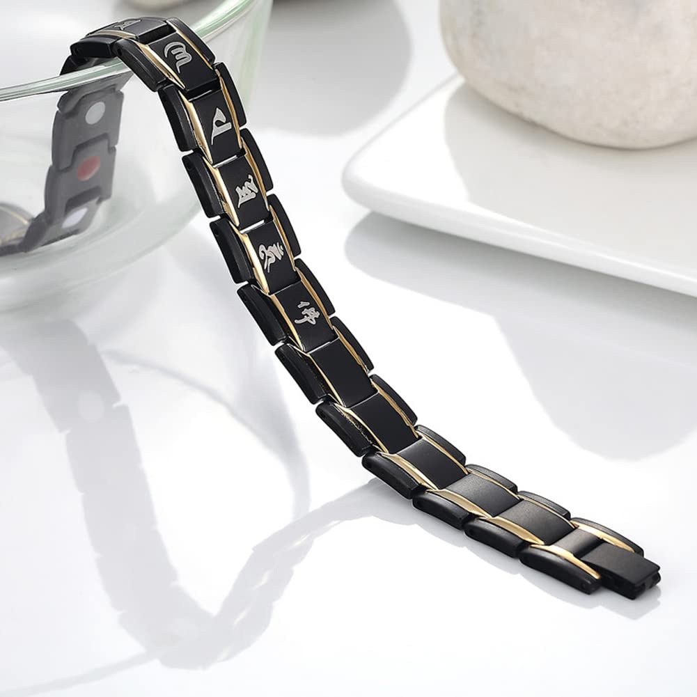 Rockyu ブレスレット メンズ ブラック 磁気 ゲルマニウム 静電気除去 ステンレス腕輪