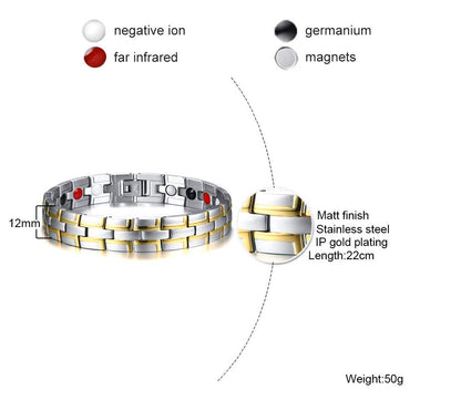 Rockyu メンズ 磁気ブレスレット ステンレス製 3連デザイン ブラック×ゴールド 高級感 シンプルおしゃれ