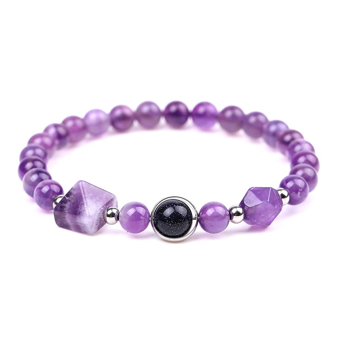 Rockyu 天然石ブレスレット レディース パワーストーン ピラミッドビーズデザイン