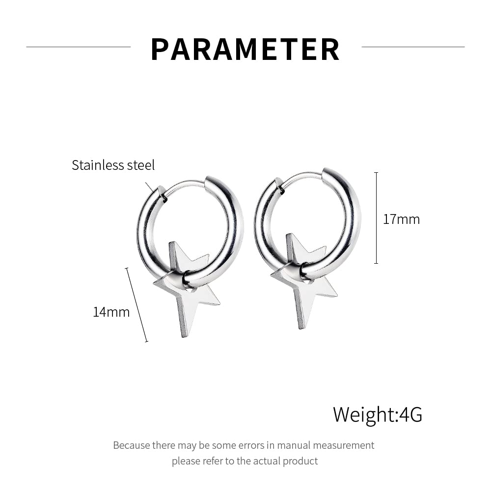 Rockyu ピアス メンズ フープ シルバー ステンレス 星モチーフ 金属アレルギー対応