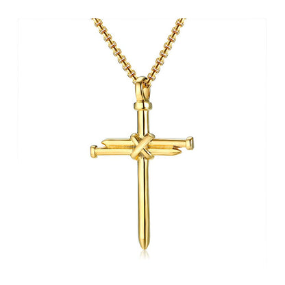 Rockyu ネックレス メンズ クロス 釘デザイン ステンレス製 金属アレルギー対応