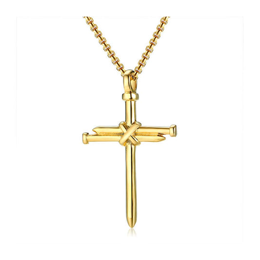 Rockyu ネックレス メンズ クロス 釘デザイン ステンレス製 金属アレルギー対応