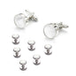 Rockyu カフス＆スタッドセット 白蝶貝デザイン ラウンド型 シルバー仕上げ フォーマルアクセサリー