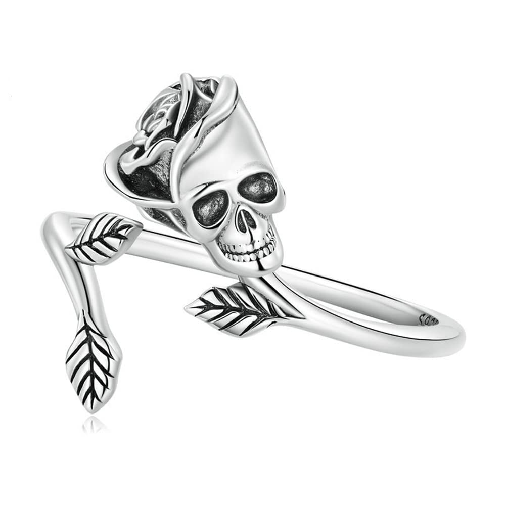Rockyu シルバー925 スカル×アロー ハロウィンリング（調整可能サイズ）