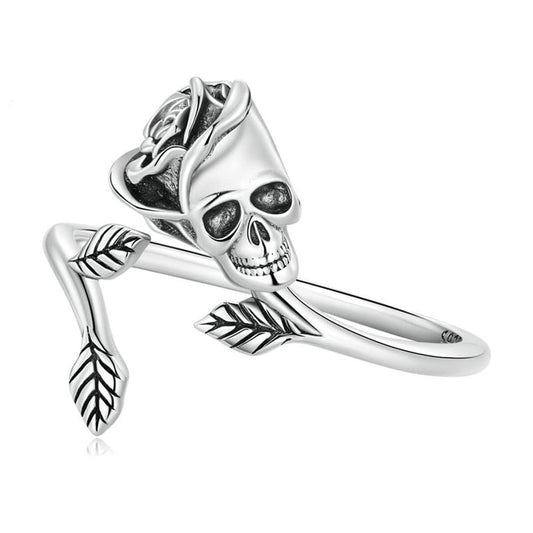 Rockyu シルバー925 スカル×アロー ハロウィンリング（調整可能サイズ）