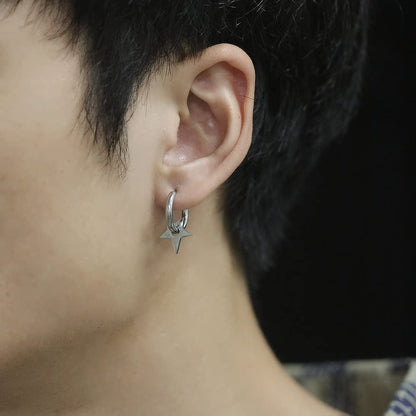 Rockyu ピアス メンズ フープ シルバー ステンレス 星モチーフ 金属アレルギー対応