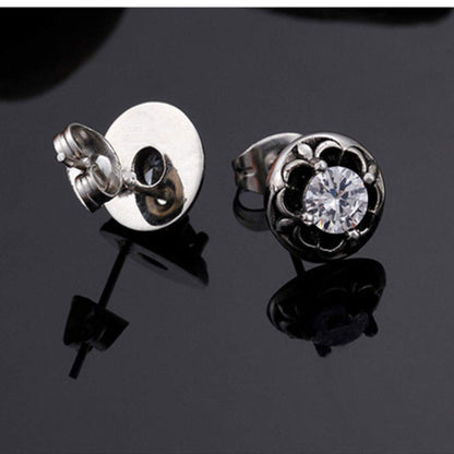 Rockyu 星型クラウンピアス メンズ＆レディース – ブラック＆クリア ジルコニア×ステンレス（10mm）