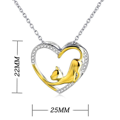 Rockyu ネックレス レディース ハート シルバー ゴールド ジルコニア かわいい ニャンコ ネコ 猫ネックレス 動物 猫モチーフ キャットにゃんちゃん 心型ペンダント