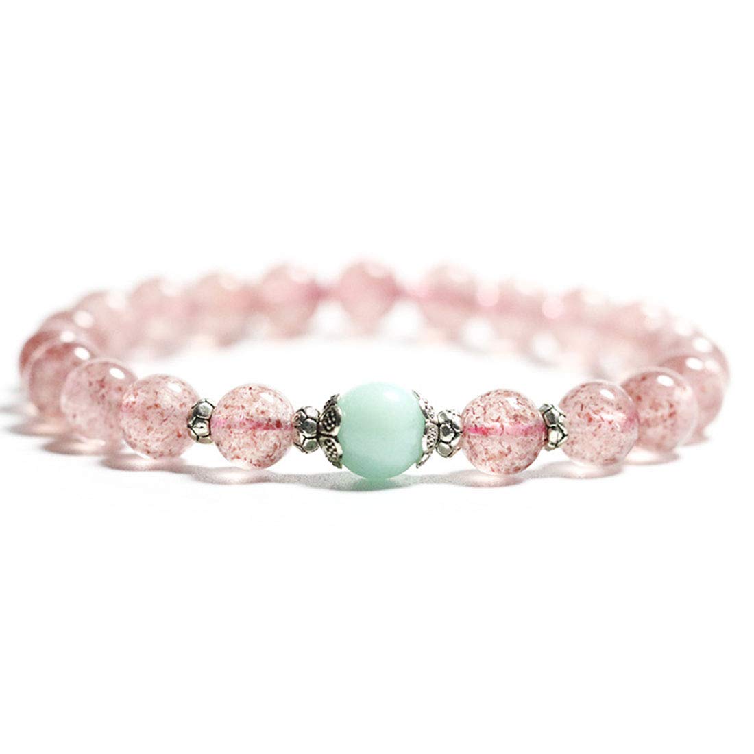 Rockyu ブレスレット レディース ピンククリスタル 天然石 ビーズ 数珠ブレス おしゃれアクセサリー