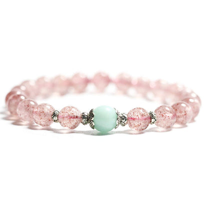 Rockyu ブレスレット レディース ピンククリスタル 天然石 ビーズ 数珠ブレス おしゃれアクセサリー