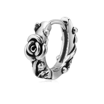 Rockyu メンズ フープピアス シルバー ステンレス 彫刻デザイン 片耳用 小さめ 金属アレルギー対応