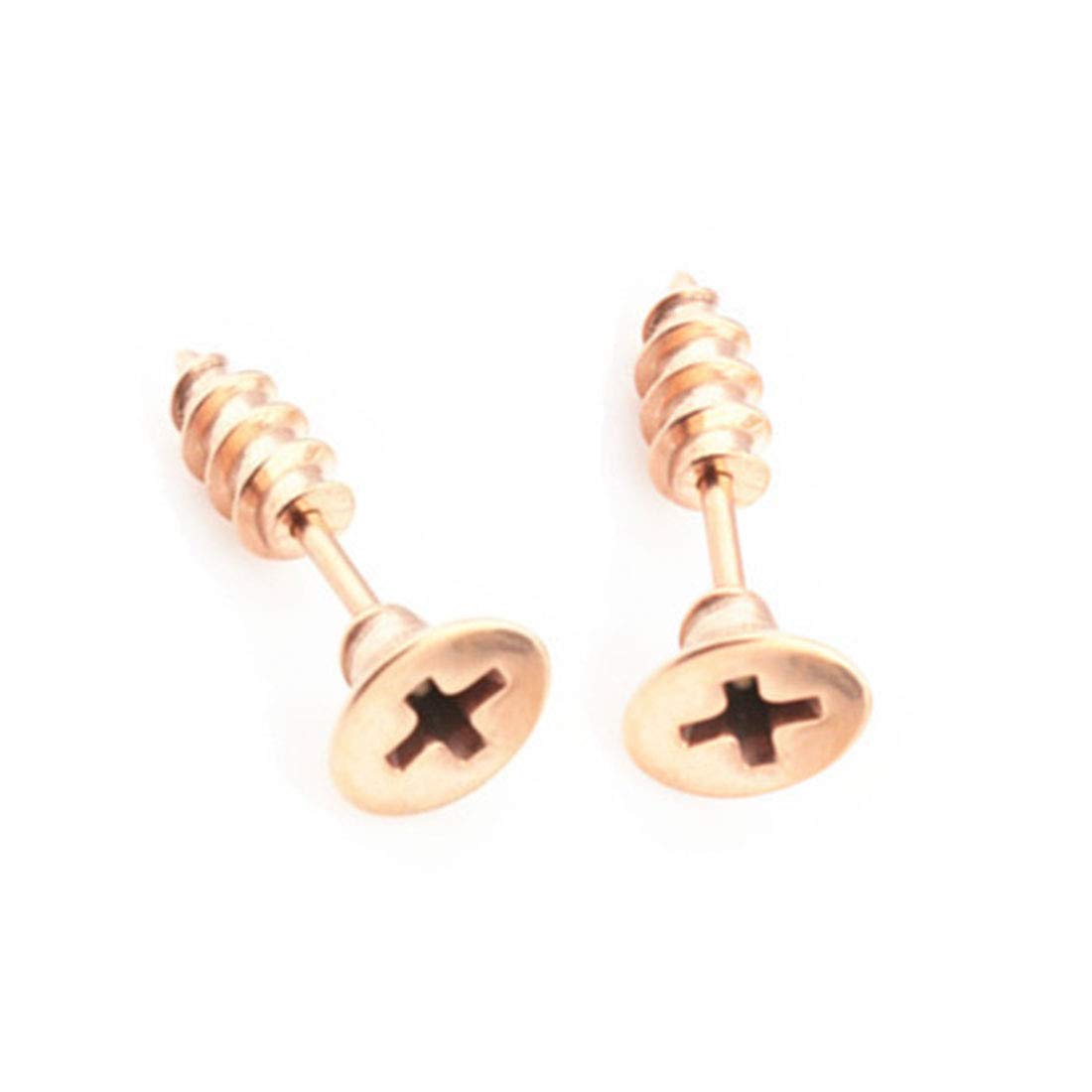 Rockyu ネジ型ピアス メンズ – 両耳用 チタン製 アメリカンスタイル 金属アレルギー対応