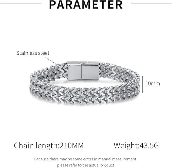 [Rockyu]ブレスレット男性シルバーステンレスチェーンシンプルモダン2連ブレスレット幅広ブレスレット