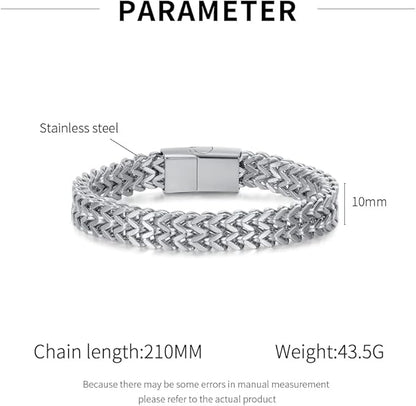 [Rockyu]ブレスレット男性シルバーステンレスチェーンシンプルモダン2連ブレスレット幅広ブレスレット
