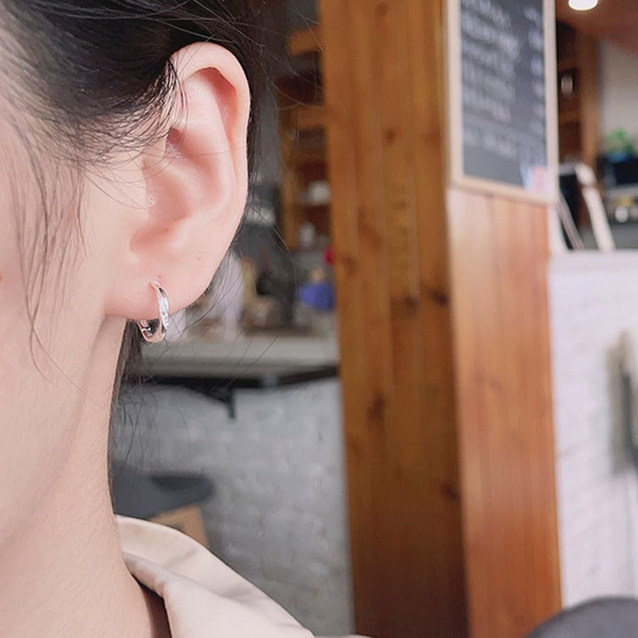 Rockyu ピアス レディース シルバー925 フープ 六角形＆ツイスト 小さめ ジルコニア 男女兼用