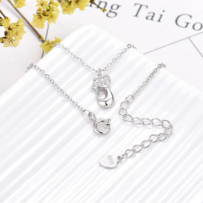 Rockyu ネックレス レディース シルバー925 猫ペンダント ジルコニア 鎖骨チェーン アレルギー対応