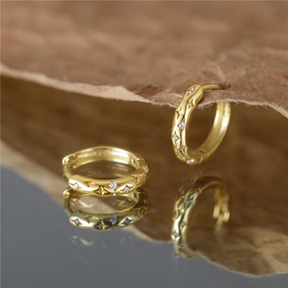 Rockyu ピアス レディース フープ ゴールド＆シルバー 18金メッキ シルバー925 星モチーフ ジルコン付き 軽量