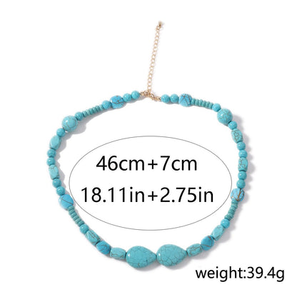 Rockyu ターコイズ天然石ネックレス レディース ビーズデザイン 調整可能 46cm+7cm