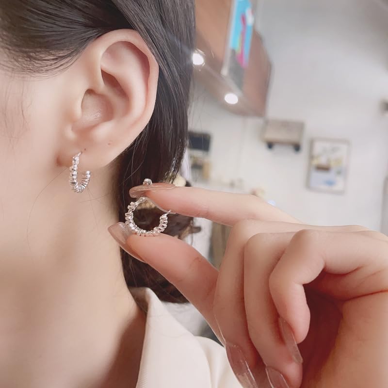 Rockyu シルバー925 ツイスト＆ジオメトリック フープピアス 両耳セット