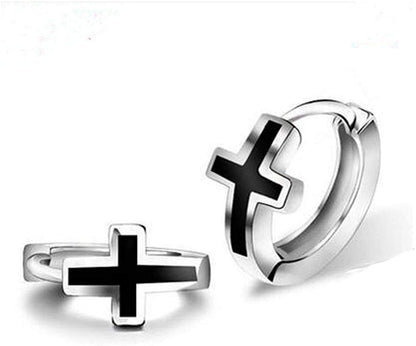Rockyu ピアス メンズ レディース 十字架 クロス ブラック フープ リングピアス アクセサリー
