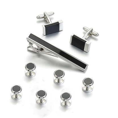 Rockyu ネクタイピン カフス シャツスタッズセット メンズ 黒 長方形 ステンレス ビジネス