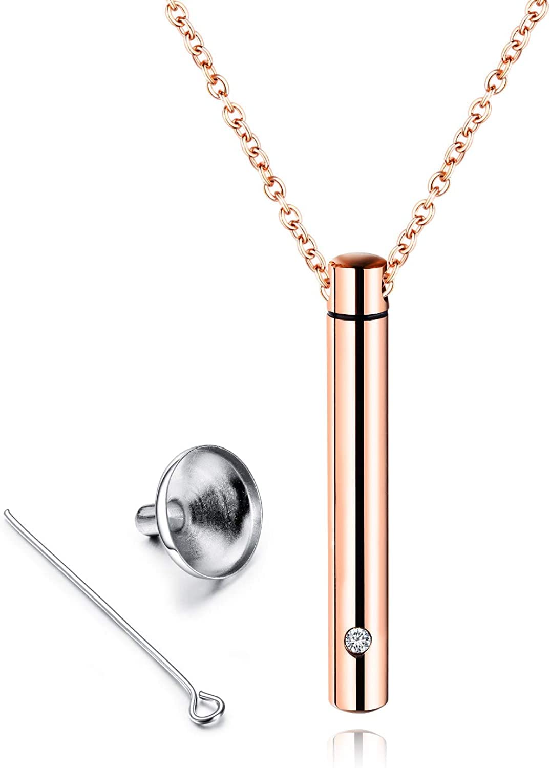 Rockyu 円筒カプセル 遺骨ネックレス｜ジルコニア×ステンレス製 手元供養ペンダント