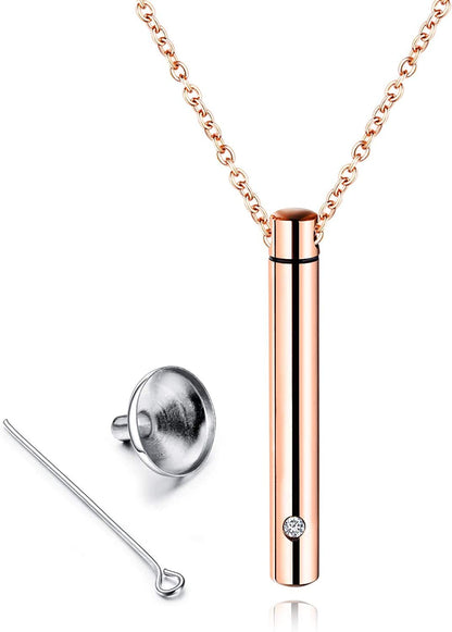 Rockyu 円筒カプセル 遺骨ネックレス｜ジルコニア×ステンレス製 手元供養ペンダント