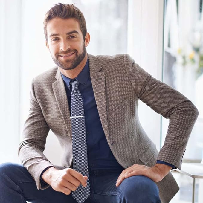 Rockyu ネクタイピン＆カフスセット｜ステンレス製 スタイリッシュラインデザイン