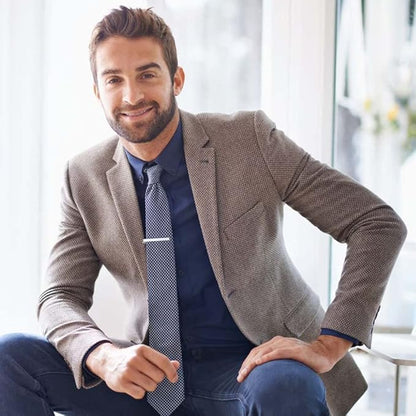 Rockyu ネクタイピン＆カフスセット｜ステンレス製 スタイリッシュラインデザイン