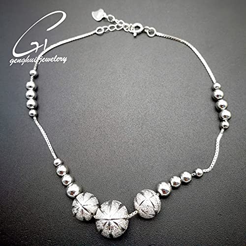 S990純銀製アンクレット レディース｜煌めく中空ビーズ＆ハートチャーム付