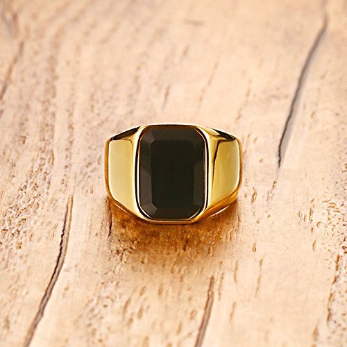 ステンレス印台リング メンズ｜ブラックオニキス＆ターコイズ デザイン 指輪