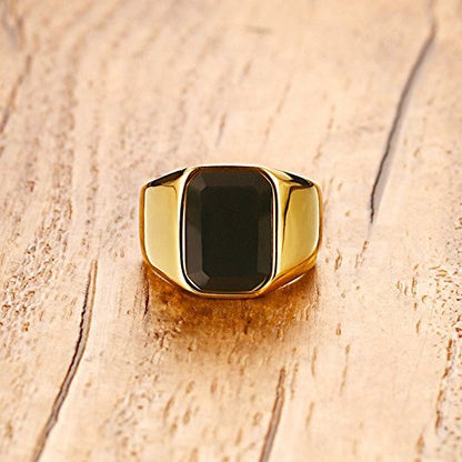 ステンレス印台リング メンズ｜ブラックオニキス＆ターコイズ デザイン 指輪