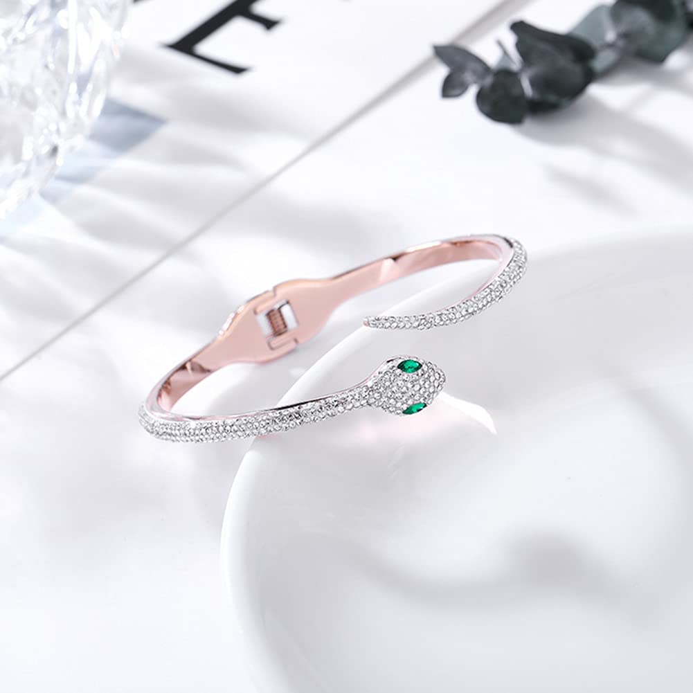 Rockyu 蛇形ブレスレット レディース 18K仕上げ ジルコニア 純チタン製